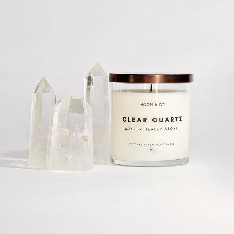 Clear Crystal Quartz Soy Candle -Vanilla Birch & Cactus Jade (Master Healer)